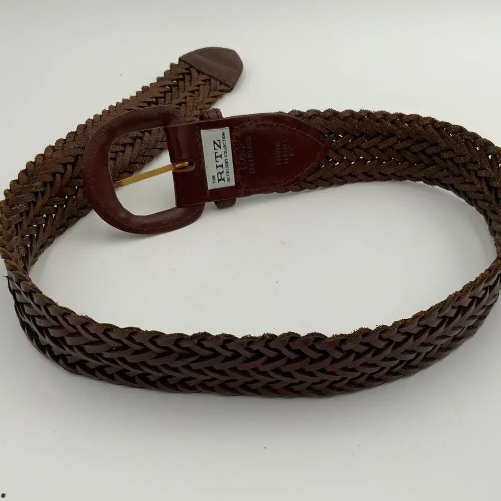 Vtg THE RITZ ACCESSORY COLLECTION 9482 Brown Braided Leather Belt Size SM - Picture 5 of 7
